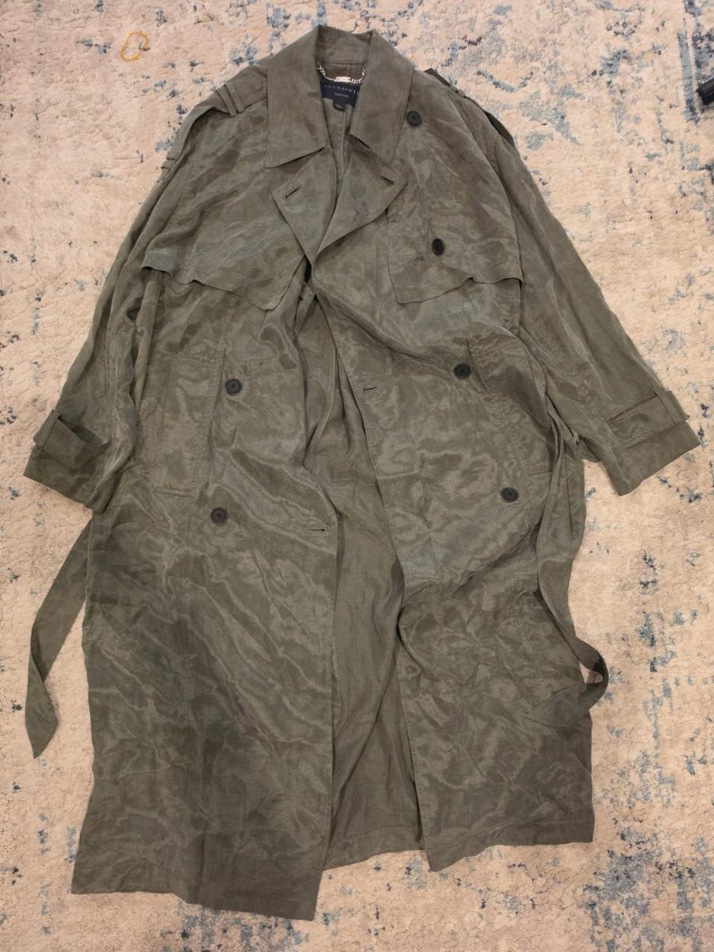AllSaints Olive Green Double-Breasted Trench Coat